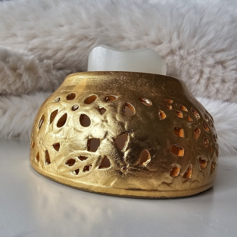 Gold Flower Pillar Candle Holder
